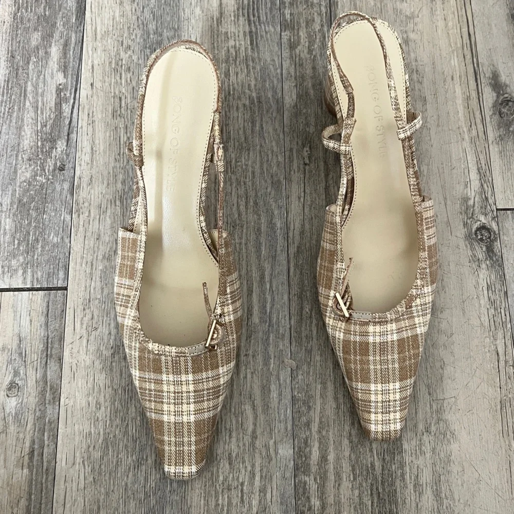 Song of Style Cafe Heel in Natural Plaid